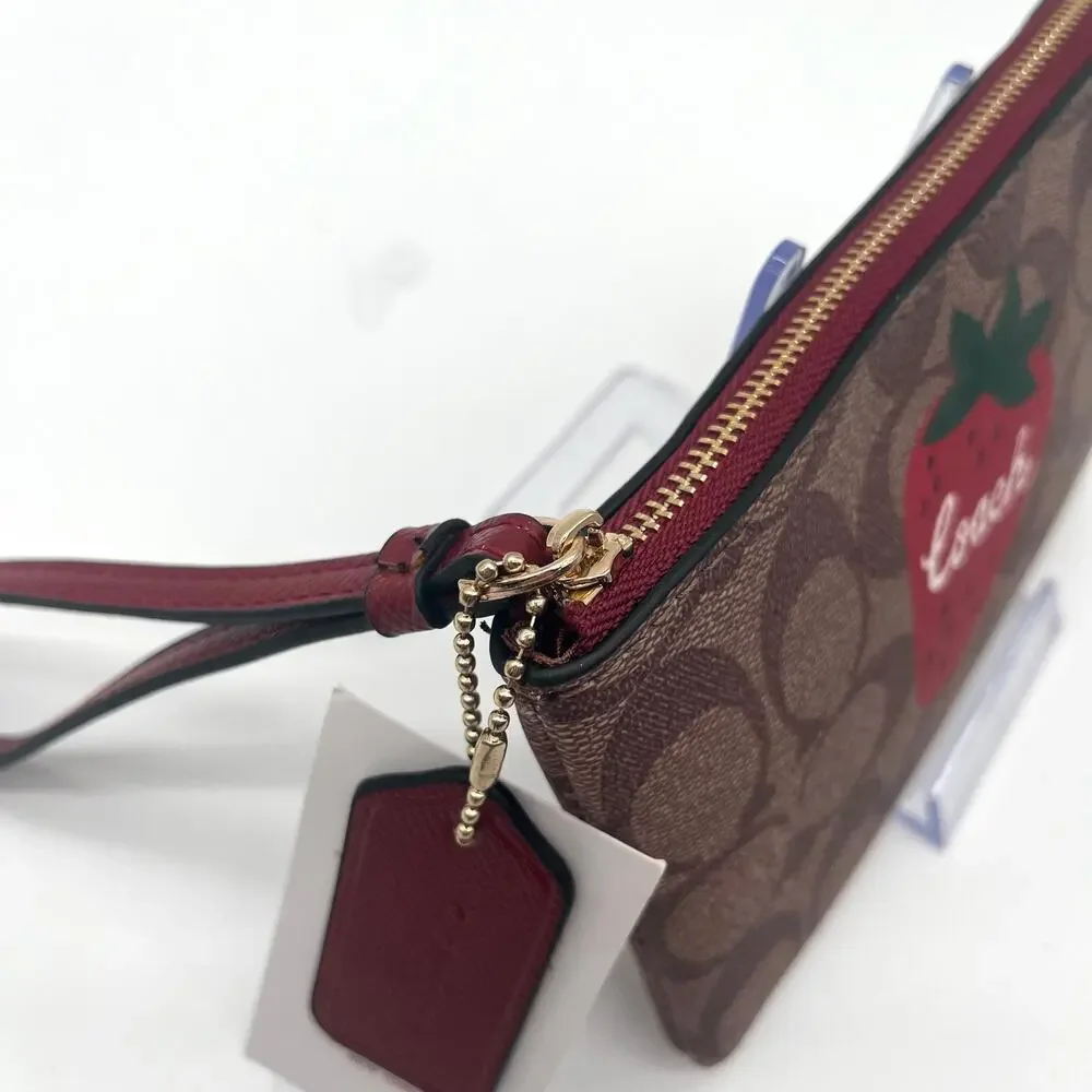 COACH NWT Signature Leather Strawberry Corner Zip Wristlet